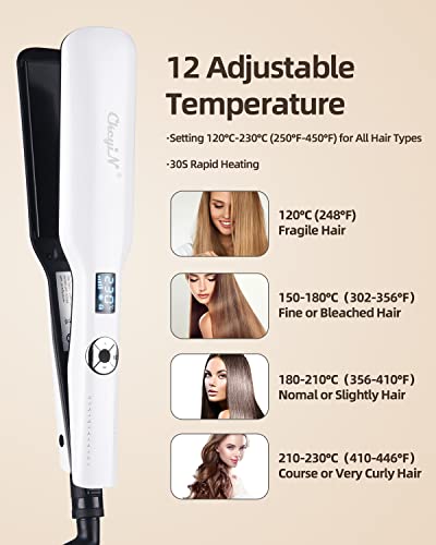 CkeyiN Hair Straighteners Wide Plates, Tourmaline Ceramics Professional 1.8 inch Flat Iron with LCD Display 12 Speed Temperature Control, Dual Vo