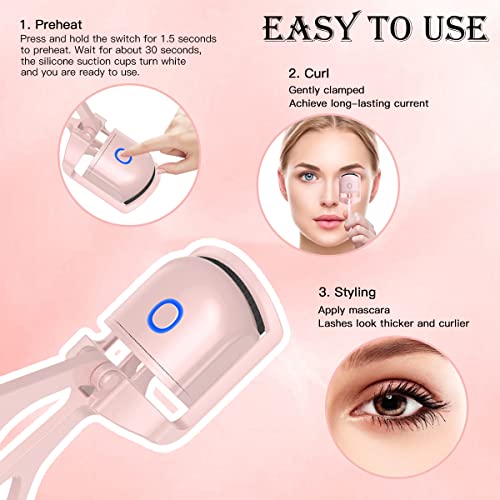 BomnKa Heated Eyelash Curler, Eyelash Curler with Comb Long Lasting Quick Natural Curl USB Rechargeable Electric Eyelash Curler with 2 Heating Mo