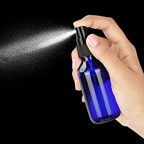 Belle Vous Glass Blue Spray Bottles (12 Pack) - 60ml / 20oz - Empty Fine Mist Bottle Sprayer - Refillable Cobalt Bottles for Essential Oils, Clea