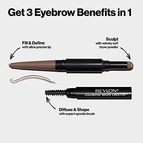 Revlon Colorstay Eyebrow Pencil Creator with Powder & Spoolie Brush to Fill, Define, Sculpt, Shape & Diffuse Perfect Brows, Dark Brown (610)