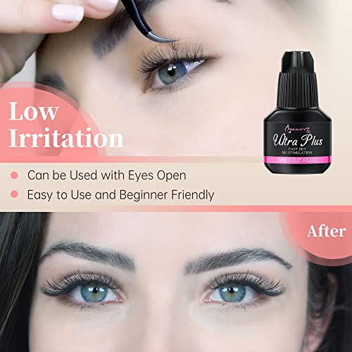 Beauty7 Black Eyelash Extension Glue, No Stimulation Eyelash Glue for Semi Permanent, Drying Time 3-4 Sec, Retention 3-4 Weeks Professional & DIY