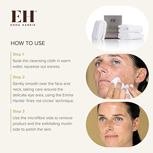 Emma Hardie Dual Action Microfibre & Muslin Cleansing Cloths (3 pack) - Deeply Cleanses, Brightens & Tones. Eases Congestion. Gently Exfoliates &