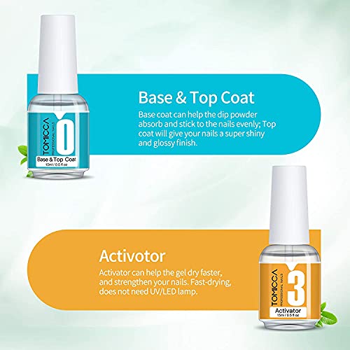 TOMICCA Dipping Top & Base Coat and Activator Large Capacity Liquid Set 2x15ml Dip Powder System Starter Kit No UV/LED Dip Manicure Set of Liquid