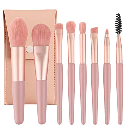 Professional Makeup Brushes Set Mini Makeup Brushes 8Pcs Portable Make up Set Premium Makeup Brushes Kits with PU Leather Bag Foundation Powder C