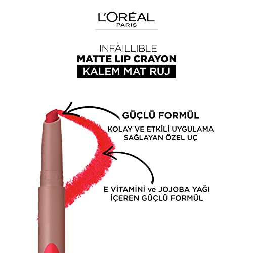 L'Oreal Paris Infallible Very Matte Lip Crayon Lipstick, Smudge Proof, Orange Lipstick, 106 Mon Cinnamon