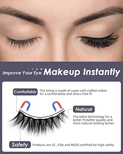 Rantizon Magnetic Eyelashes with Eyeliner, 10 Pairs Reusable Eye Lashes and 2 Tubes of Magnetic Eyeliner, Reusable Magnetic Fake Eyelashes with T