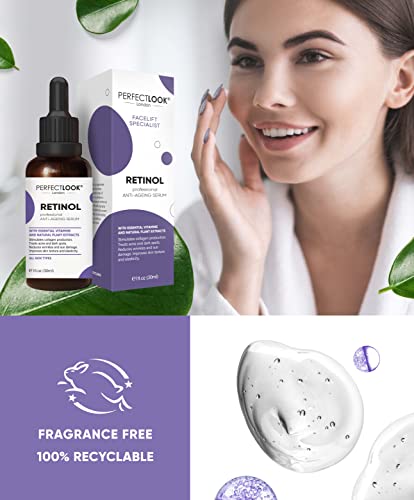 Perfect Look London Retinol Serum for face with Hyaluronic Acid, Advanced Anti Aging and Wrinkle High Strength Formula with Vitamin A/Retinoid Fa