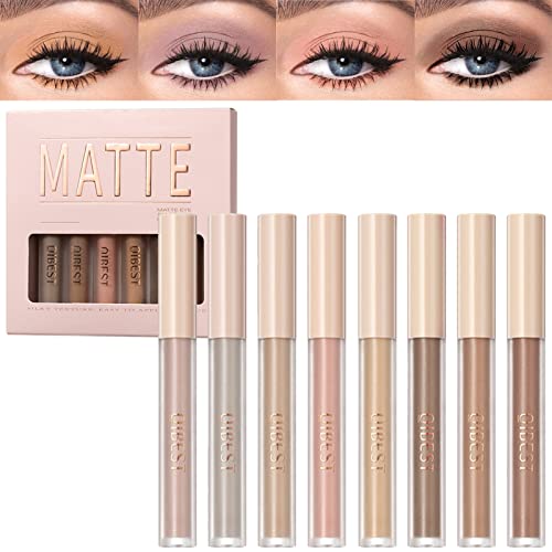 Matte Liquid Eyeshadow Set,8 Colours Smokey Black Nude Eyeshadow Highly Pigmented Long-Lasting Quick-Drying Women Eye Shadow Make Up Kits Gift (S