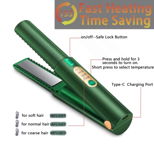Cordless Hair Straighteners Curler 2 in 1(Upgraded), Portable Mini Hair Straighteners Ceramic 8 Inch, Anti-Scald 3-Level Travel Straightener, Hea