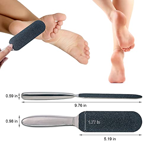 Professional Pedicure Foot File and Callus Remover for Hard Skin, Stainless Steel Foot Rasp File with Ten Free Refill Grits Replacement Pads with