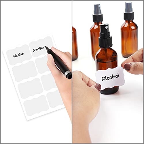 BELLE VOUS Glass Amber Spray Bottles (16 Pack) - 2 Pipettes & Sticker Labels Included - 60ml / 2oz - Empty Fine Mist Bottle Sprayer - Refillable