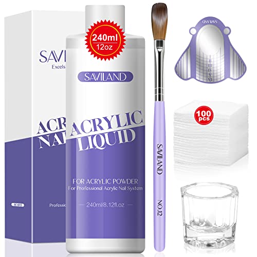 Saviland 120ml Acrylic Liquid Set - Upgraded EMA Monomer for Acrylic Nails | Strong Adhesive | Acrylic Monomer Liquid for Acrylic Powder | Nail B