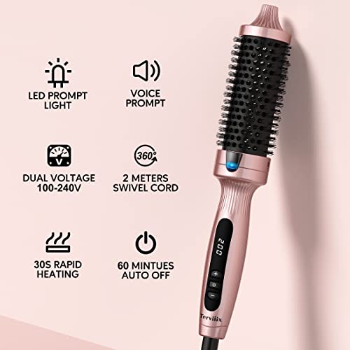 Terviiix Thermal Brush Ceramic Tourmaline Ionic Curling Iron Brush, 38MM Volumizing Hot Brush Create Root Volume & Loose Curls, Digital Display 5
