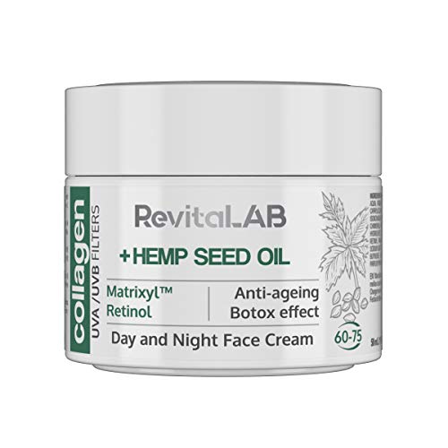 RevitaLAB Day and Night Collagen Anti-Ageing Moisturiser, Enriched with Hyaluronic Acid, Matrixyl® 3000, Hemp Seed Oil and a UVA/UVB Filter, for