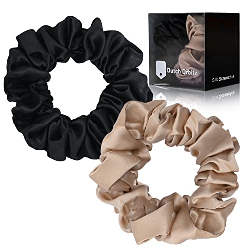 Dutch Orbitz Silk Scrunchies For Hair - 100% Mulberry Silk Hair Ties For Curly Hair - Silk Hair Scrunchies Prevent Hair Breakage - Soft, Stretchy