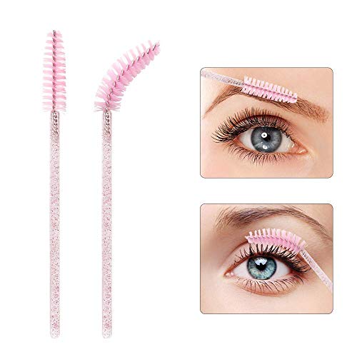 Rofitbest Disposable Crystal Eye Brush, Lash Spoolies Eyebrow Brush Pink Brush Mascara Wands, Eyelash Mascara Brushes Eye Lash Applicator Brush (