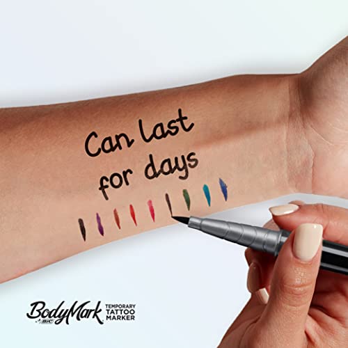 Bic BodyMark COLLECTION - Temporary Tattoo Markers, Cosmetic Quality for Use on Skin - 8 Assorted Colours and 3 Stencil Sheets - Let Your Imagina