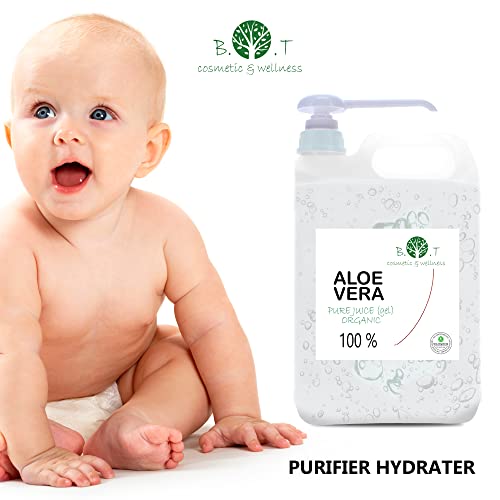 Organic Aloe Vera Juice 99.99% Cold-pressed, genuine, liquid, without thickeners (5000 ml I 175.97 Fl oz)