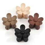 JOYOYO 4 Pcs Flower Hair Clips Natural Colors Matte Plastic Clips Lightweight Hair Claw Clips for Women Girls Thin Hair, Medium Size Hair Claws 3
