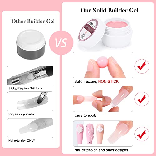 AIMEILI Solid Builder Gel for Nails, Clear Nude Hard Gel Nail Extension Gel Solid Sculpture Gel UV LED for Nails, Nail Carving Gel, Rhinestones G