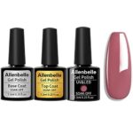 Allenbelle (Base Coat Top Coat And One Color Gel) Gel Nail Polish Set 3PC,Base Top Coat With One Gel Polish Set,Shellac Nail Polish UV LED Lamp N