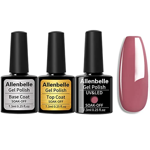 Allenbelle (Base Coat Top Coat And One Color Gel) Gel Nail Polish Set 3PC,Base Top Coat With One Gel Polish Set,Shellac Nail Polish UV LED Lamp N