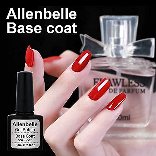 Allenbelle Gel Base and Top Coat Sets, UV LED Shellac Coat, No Wipe Soak Off Polish Set, Long Lasting Shiny High Gloss Finish, 1.0 count, Pack of