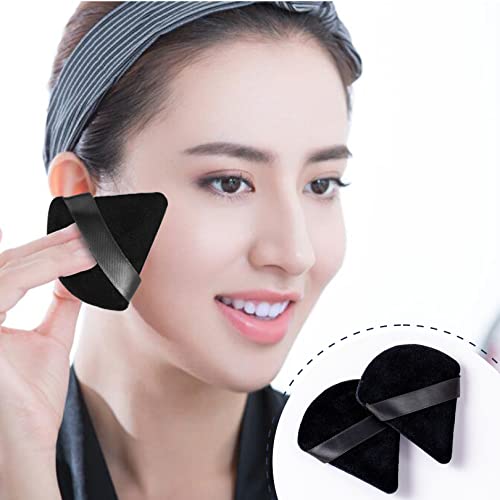 Powder Puff Makeup Puff Triangle Powder Puff Soft Powder Sponge Reusable Makeup Triangle Sponges with Strap (Black and White) (1 black + 1 white)