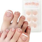 24pcs French False Toenails Tips Stick on Toenails Natural Press on Toenails Nude Short Fake Toe Nails for Women ToeNail Decorations (White)