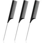 Sularpek 3 Pieces Tail Comb, Carbon Fibre Styling Comb, Rat Tail Comb, Anti Static, Heat Resistant, Steel Pintail Comb Cutting, Fine Tooth Comb,