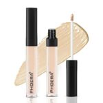 PHOERA Full Coverage Liquid Concealer 1 Count, Moisturizer HD High Definition Foundation, 24HR for Dark Circles (101#LIGHT)