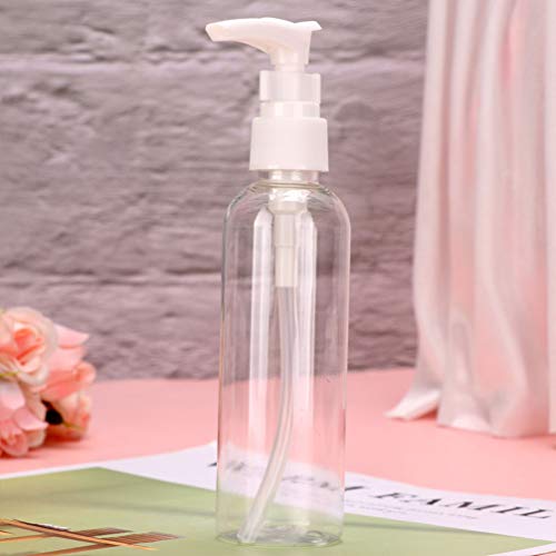 Cabilock 4pcs 100ml Empty Pump Dispenser Bottle Portable Spray Bottle Liquid Shampoo Container for Travel Flight Airport Holiday(Transparent Whit