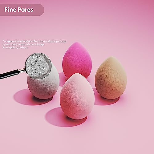 MUUK Makeup Sponge Blender 4 Pack Foundation Sponge Latex Free Beauty Blender Applicator With Sponge Holder Case Ideal For Foundation, Powder and
