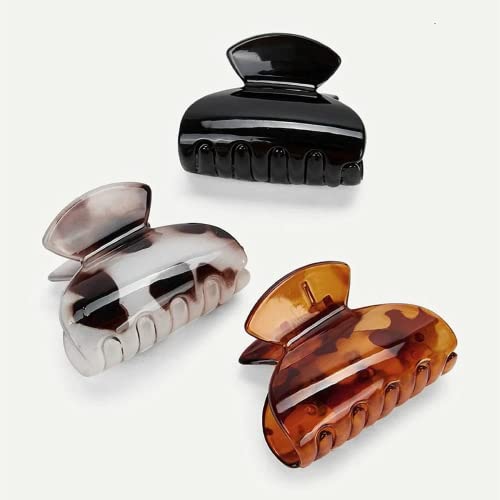SNS Hair Claw Clips 3 Pcs Medium Size Multicolour Barrettes Jaw Clips for Fine Long Thick Hair Strong Hold Non-Slip Tortoise Shell Pattern Acryli