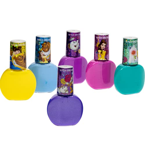 Disney Princess - Townley Girl Belle Non-Toxic Peel-Off Water-Based Safe Quick Dry Nail Polish | Gift Kit Set for Kids Tweens Girls, Glittery and
