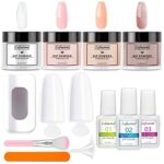 Lofuanna Dip Powder Nail Kit Starter-4 Colors Clear Pink Nude Glitter Pink Dipping Powder with Base&Top Coat&Activator,No UV/LED Needed,All-in-On