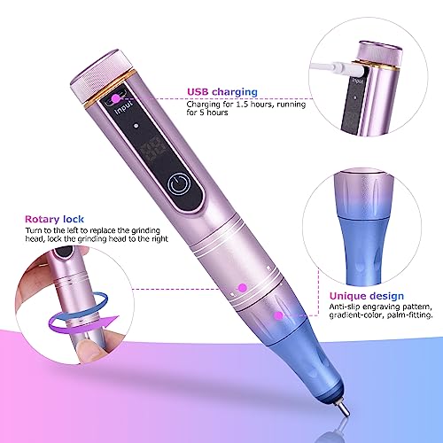 EVILTO Electric Nail Files Cordless, Professional Nail Drill LCD Display With 12 Bits 35 Speed 35000RPM Rechargeable Manicure Pedicure EFile For