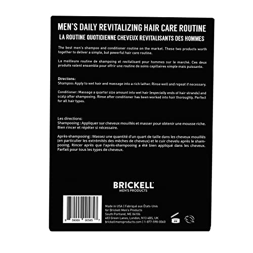 Brickell Men’s Daily Revitalizing Hair Care Routine, Mint and Tea Tree Oil Shampoo, Strength and Volume Enhancing Conditioner, Natural and Organi