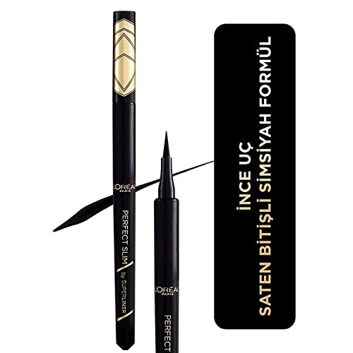 L'Oréal Paris Eyeliner with precise felt tip for the perfect eyeliner and irresistible eye make-up, super liner, perfect slim, no. 1 intense blac