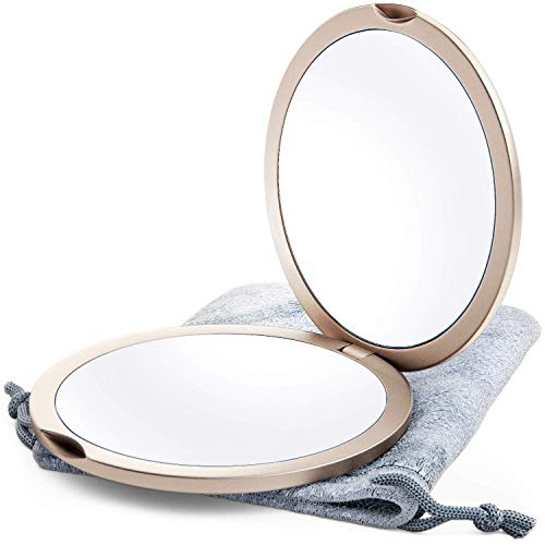Magnifying Compact Mirror for Purses, 1x/10x Magnification – Double Sided Travel Makeup Mirror, 4 Inch Small Pocket or Purse Mirror. Distortion F