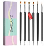 Saviland Nail Art Brushes- 6Pcs Nail Dotting Tool Professional Nail Art Pens Manicure Tools Kit Nail Gel Polish Painting Brush Set for Nail Desig