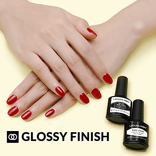 LagunaMoon Gel Nail Polish Base Coat and No Wipe Top Coat Gel Polish Set Soak Off UV LED Nail Varnish Lacquer Manicure Set 2 × 8ml