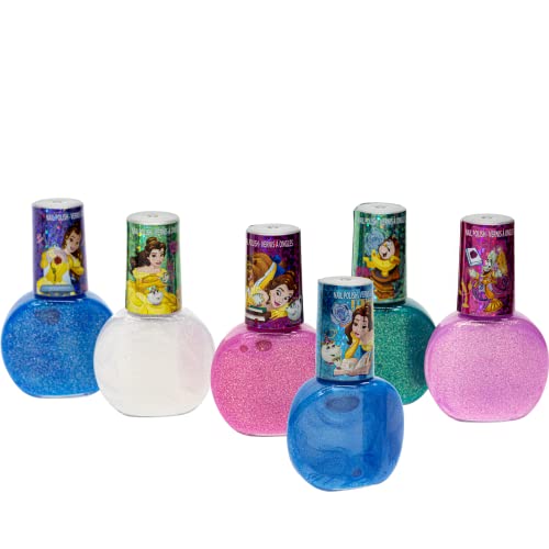 Disney Princess - Townley Girl Belle Non-Toxic Peel-Off Water-Based Safe Quick Dry Nail Polish | Gift Kit Set for Kids Tweens Girls, Glittery and