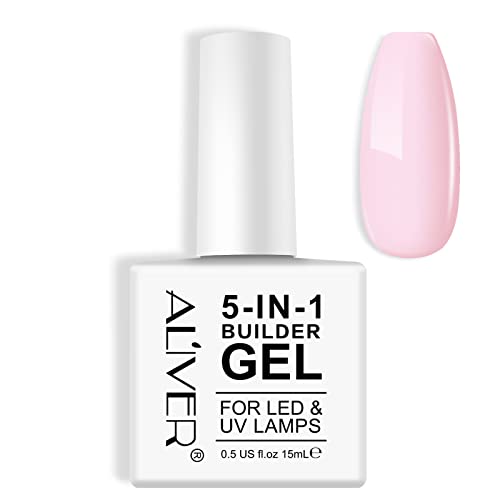 HUALIJIA 5 in 1 Nail Builder Gel, Builder Gel and Base Gel Strengthener Gel Clear Builder Gel Color in a Bottle 15ml Hard Gel Builder Extension N