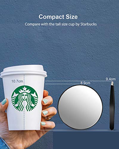 OMIRO 10X Magnifying Mirror, Travel Size Suction Magnifier Mirror for Makeup & Bathroom Shaving (8.8cm Black,with Tweezer)