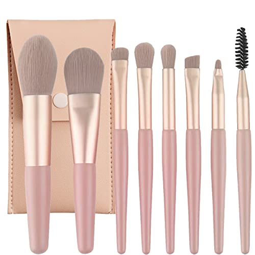Professional Makeup Brushes Set Mini Makeup Brushes 8Pcs Portable Make up Set Premium Makeup Brushes Kits with PU Leather Bag Foundation Powder C