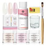 Saviland Acrylic Nail Kit - Acrylic Powder and Acrylic Liquid with Acrylic Nail Brush Set, 3 Colors Pink Nudes Clear Nail Acrylic Powder Set for