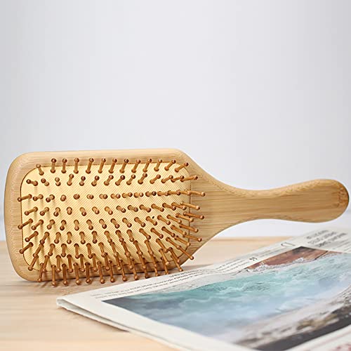 Bamboo Paddle Hairbrush Hair Massage Brush Wooden Anti Static Hair Brush Detangling Hair Brush Eco-Friendly Natural Wooden Bamboo Air Paddle Deta