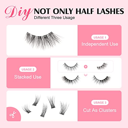 Parriparri Eyelashes with Clear Band Half Lashes Natural Look 10 Pairs Volume Cat Eye Lashes Fluffy Wispy Demi False Eylashes Corner Fake Lashes