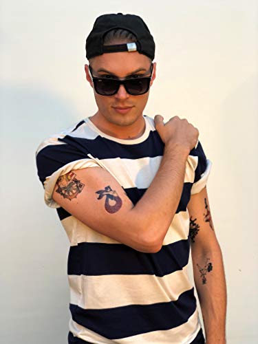 Sailor Seaman Marine Temporary Tattoo Set by Tatsy, Original Cool Unique Oldschool Design, Party Fun Tattoos, Fake Tattoo Body Art Cover Up for M